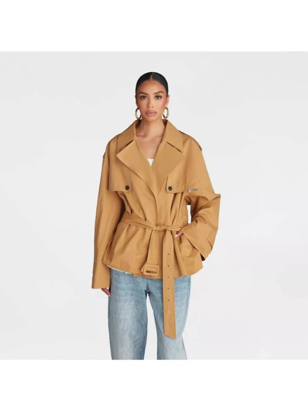 KBB by Kahlana The Belted Cropped Trench Jacket Light Brown Coat -- Large 12/14